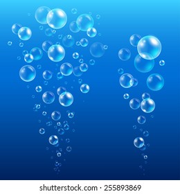 Set Of Rising From The Depths Of Blue Air Bubbles