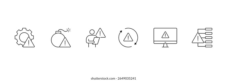 Set of risk management line icon collection. Containing alert, caution, danger, error, exclamation mark symbol.