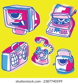 Set of Risograph pop art vector icon