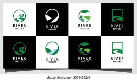 set river nature garden agriculture logo design vector