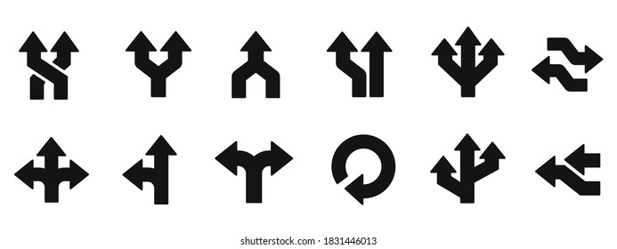 Set road arrow icons. Different arrows sign. Road signs – stock vector