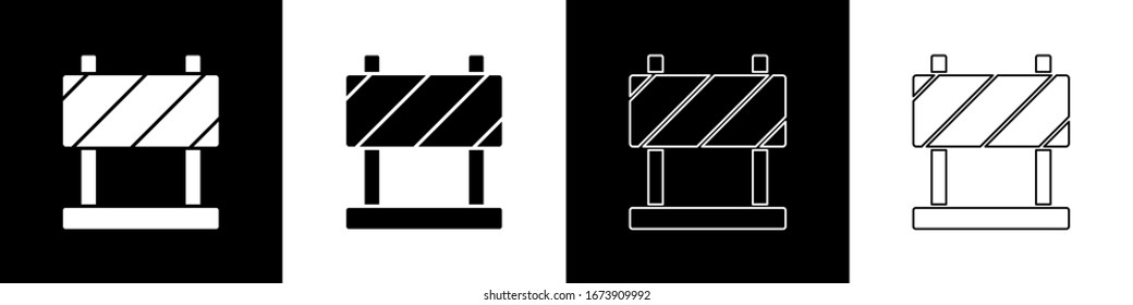 Set Road barrier icon isolated on black and white background. Symbol of restricted area which are in under construction processes. Repair works.  Vector Illustration
