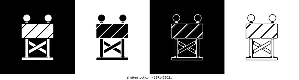 Set Road-Barriere-Symbol einzeln auf schwarz-weißem Hintergrund. Symbol der Sperrfläche, die sich im Bau befindet. Die Reparatur funktioniert.  Vektorgrafik