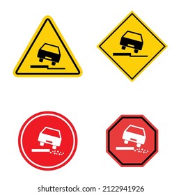 Juego de ícono de coche de peligro de carretera, señal de advertencia de tráfico, ilustración de vector de señalización de carretera, vehículo de advertencia.
