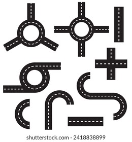 A set of road elements. Stencil of the highway, highway. Vector illustration