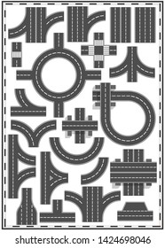 Set of road elements. View from above. Isolated on white background. Vector illustration.