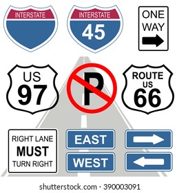 Set Road Highway Signs Usa Stock Vector (Royalty Free) 390003091 ...
