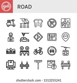 Set of road icons such as No overtaking, Moped, High speed train, Bus, No turn right, Navigator, Driver, Automobile, Intersection, Gearstick, Gps, Hotel de glace, Bridge , road