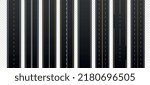 Set of road markings. Vertical asphalt highways with dotted or solid lines. View from above. Copy space. Streets of modern city. Realistic 3D vector collection isolated on transparent background