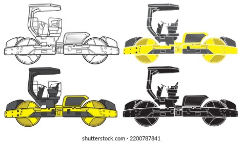 Set of Road roller isolated on white background. Transport for road repair.Vector illustration.