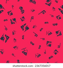 Set Road sign avalanches, Ice resurfacer, Route location and hockey stick and puck on seamless pattern. Vector
