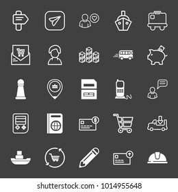 set of road sign, chat, favorite user, ship, baggage, shopping bill, woman, boxes, bus, chess, cart, cargo, pencil, card, browse, message, phone, banner, game, piggy bank, boat vector icon