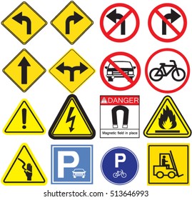 Set of road sign. collection of warning, priority, prohibitory, symbol style design. vector  illustration