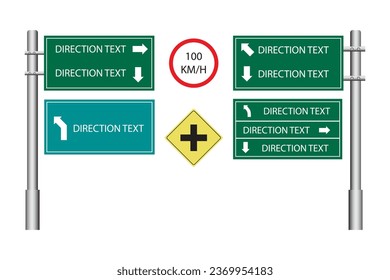 Set of road sign in green color board vector illustration.