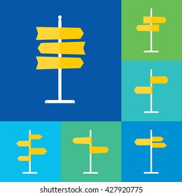 Set of road sign icons. Signpost symbols in flat style. Blank template for navigational text. EPS8 clean vector illustration.