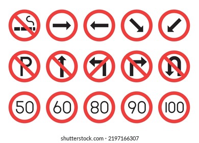 Juego De Iconos De Señales De Carretera Ilustración Vectora En Diseño Plano
