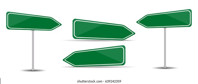 Set Of Road Sign Isolated on White Background Blank green arrow traffic. Vector Illustration. EPS10