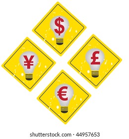 set of road sign with lamps and currency in it