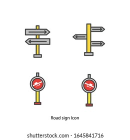 Set of road sign line filled icon set design, Street warning message information way and direction theme Vector illustration