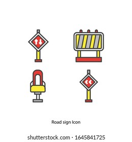 Set of road sign line filled icon set design, Street warning message information way and direction theme Vector illustration