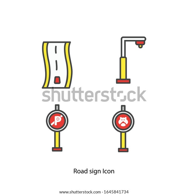 Set of road sign line filled icon set\
design, Street warning message information way and direction theme\
Vector illustration
