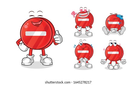 Set Of Road Sign. No Entry Sign Cartoon. Emoji With 5 Expressive Styles. Cartoon Mascot Vector