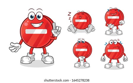 Set Of Road Sign. No Entry Sign Cartoon. Emoji With 5 Expressive Styles. Cartoon Mascot Vector