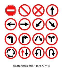Set of road sign on white background. Vector illustration.