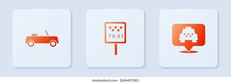 Set Road sign for a taxi stand, Car and Location with. White square button. Vector