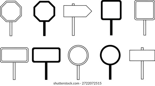 Conjunto de iconos de silueta de Vector de señal de tráfico Paquete para diseño y navegación