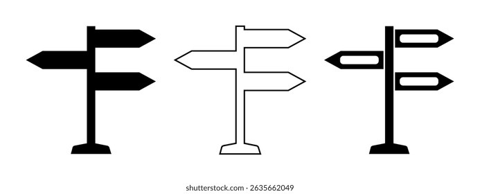 Set of road signs. Arrow direction sign. Empty signs on the road. Direction pointers. Road sign on the pole. Directional indicators and router. Information sign. Vector illustrations EPS10