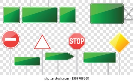 Set of road signs. Blank street traffic and road signs vector set isolated. Road signs vector red and yellow empty banners