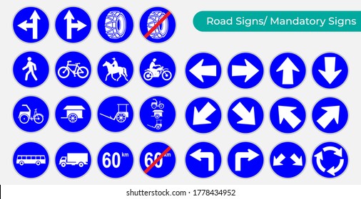 Set of road signs icon collection. Traffic symbols of mandatory sign vector illustration. Eps 10