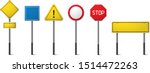Set of road signs isolated. Direction traffic signs boards on metal stand, empty pointer post and directing signboard. 