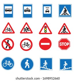 set of road signs, isolated object on a white background, vector illustration,