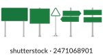 Set of road signs isolated on a white background. Green traffic signs. vector illustration