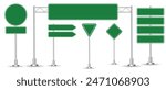 Set of road signs isolated on a white background. Green traffic signs. vector illustration