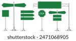 Set of road signs isolated on a white background. Green traffic signs. vector illustration