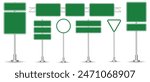 Set of road signs isolated on a white background. Green traffic signs. vector illustration