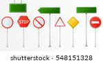 Set of road signs isolated on transparent background. Vector illustration.