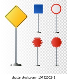 Set of road signs isolated on transparent background. Vector illustration EPS 10