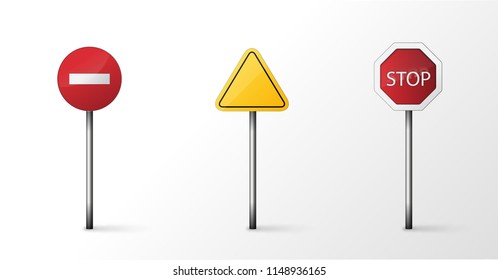 Set of road signs isolated on transparent background. Vector illustration.