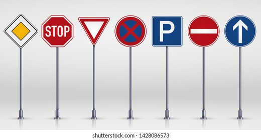 Set of road signs isolated on transparent background