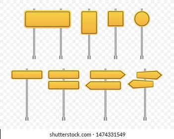 Set of road signs isolated on transparent background. Vector illustration.