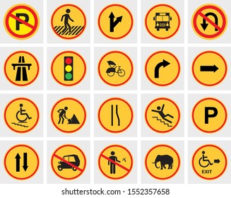 Set of road signs isolated on white background. Vector illustration