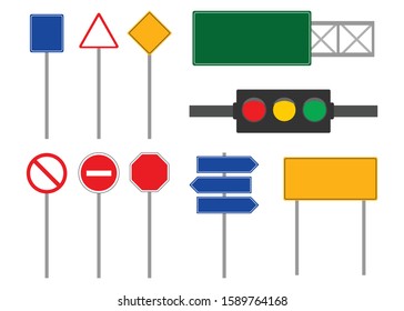 Set of road signs isolated on white background -  Vector illustration.