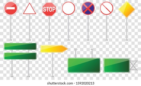 Set of road signs isolated on transparent background.Blank street traffic and road signs vector set isolated.Vector illustration EPS10