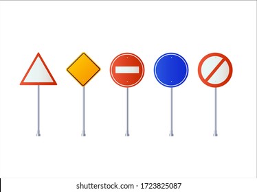 Set of road signs isolated on white background.