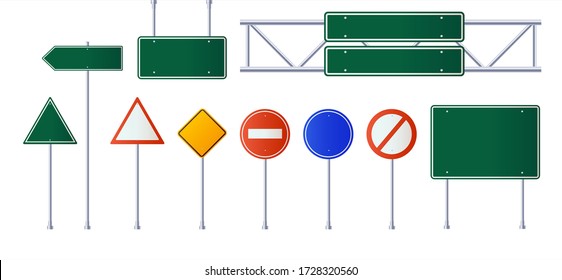 Set road signs isolated white background 