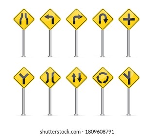 Set of road signs isolated on white background. Vector illustration.